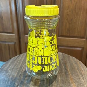 Vintage Glass Juice Beverage Carafe Pitcher Yellow Lemon with Flip Top Lid 24oz.